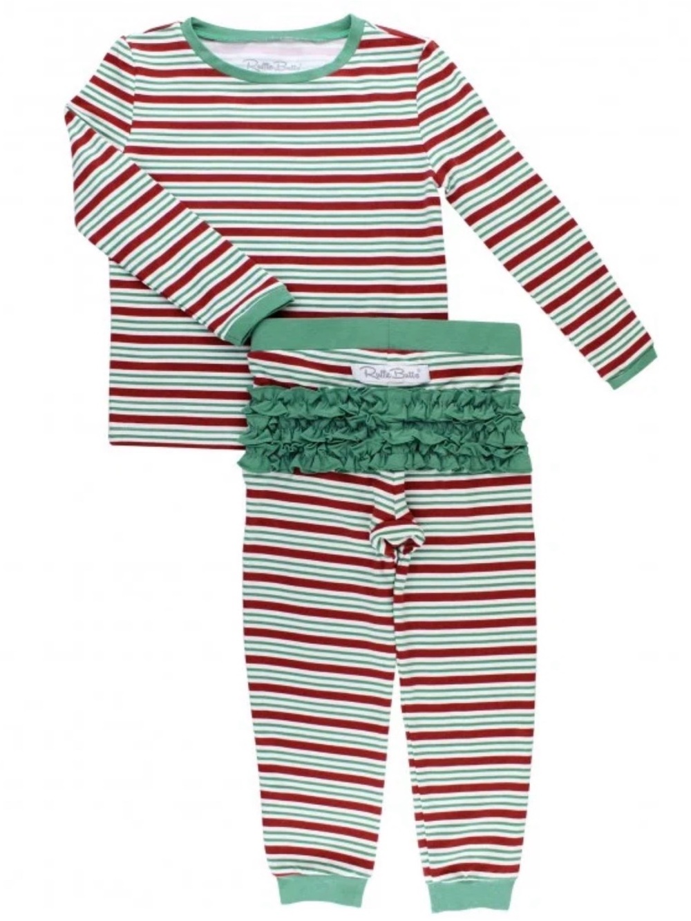 RUFFLE BUTTS Peppermint Stripe Ruffled Pajama Set - 18-24M